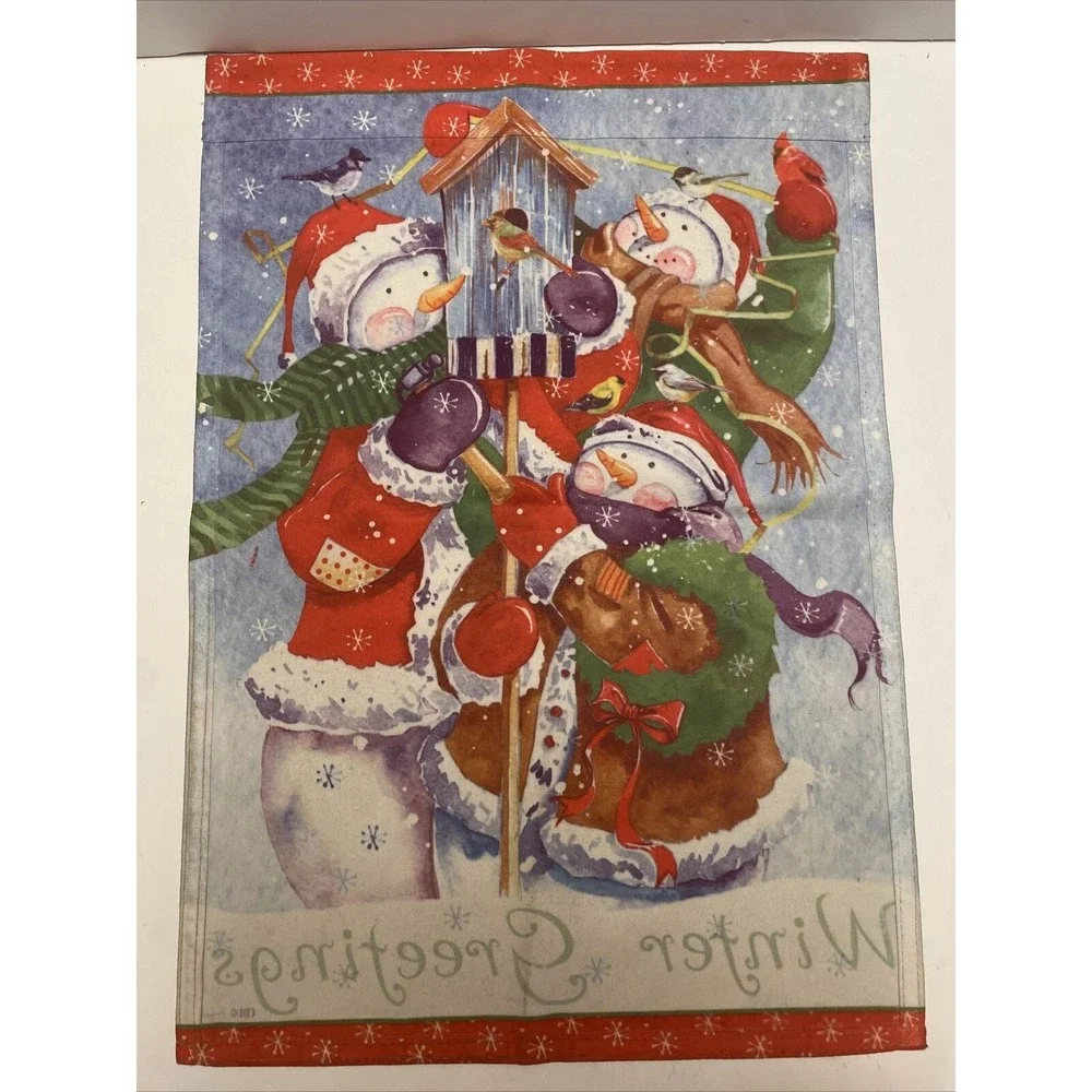 LOT OF 3 Winter Greetings. Welcome, Bee Happy garden flags 12x18 double sided